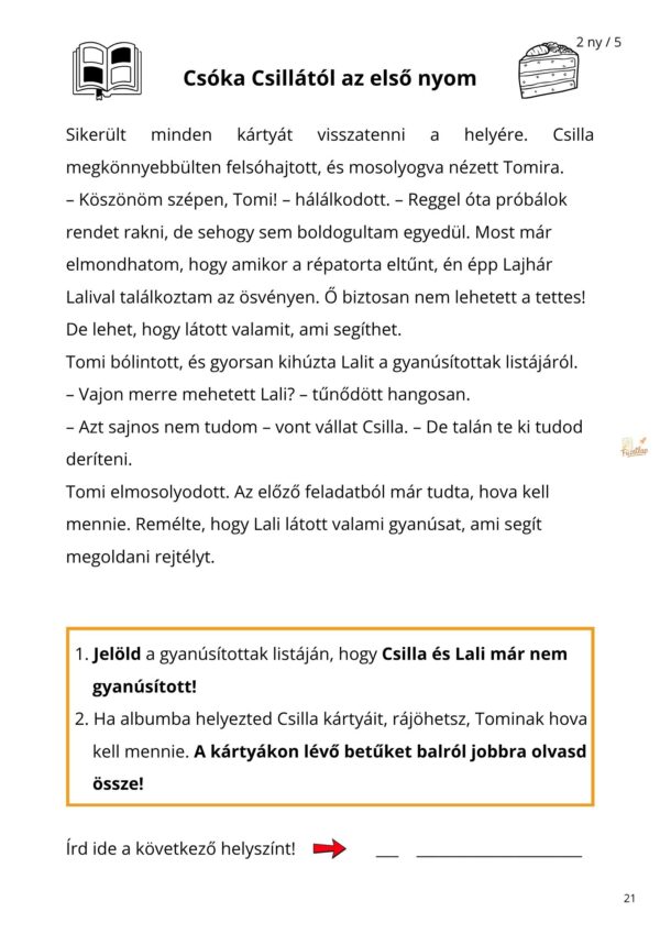 21 Mókus Tomi: A félig eltűnt répatorta rejtélye 3. osztályosoknak nyomozós PDF feladatlapcsomag