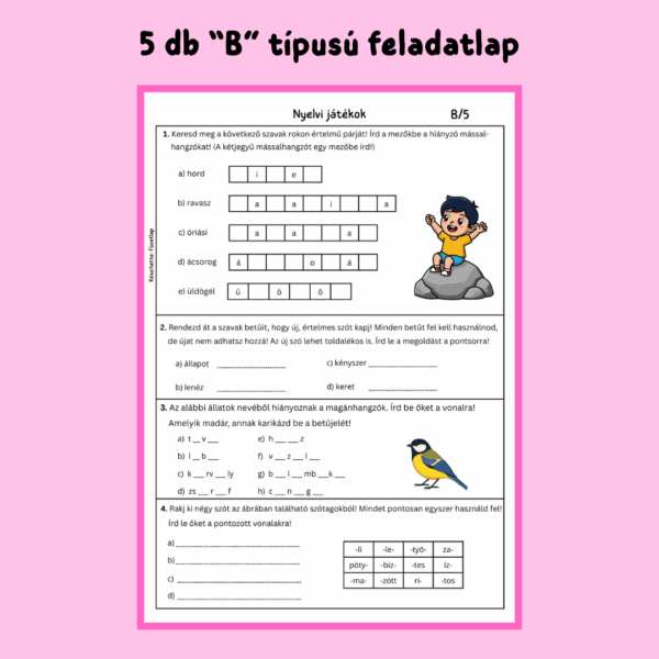 8 Magyar nyelvi játékok PDF feladatlapcsomag