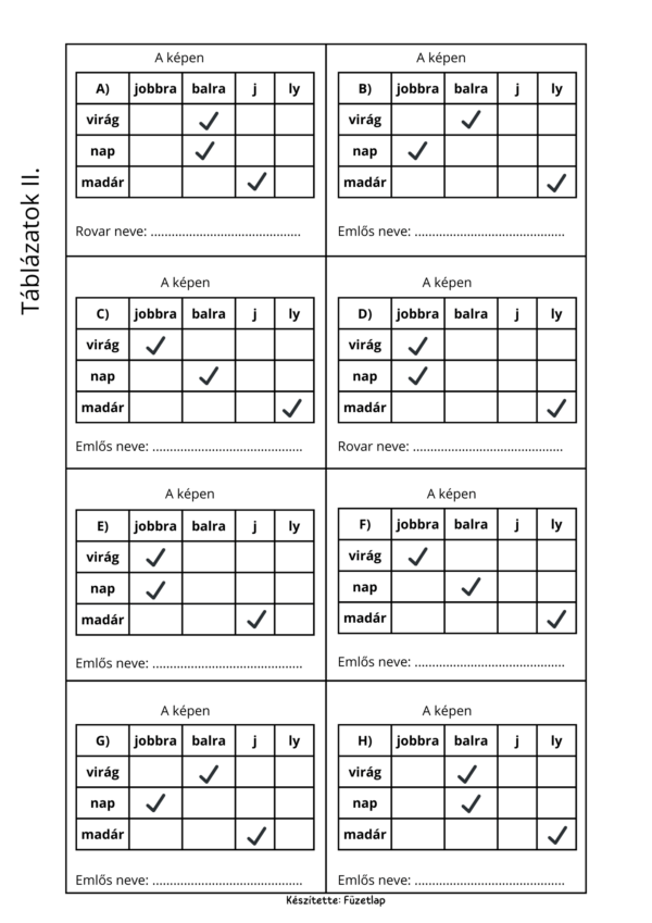 J–LY állatok és madarak – képolvasó feladatlapcsomag (PDF)