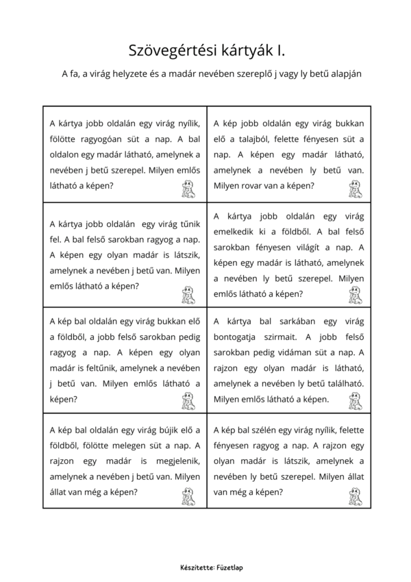 J–LY állatok és madarak – képolvasó feladatlapcsomag (PDF)