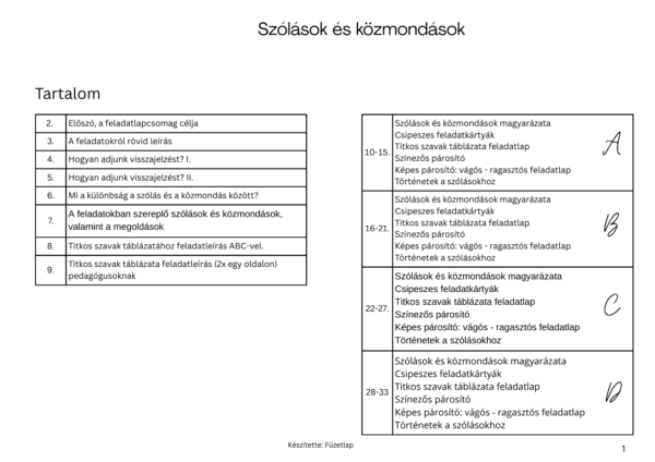 Szólások és közmondások – játékos feladatlapcsomag (PDF)