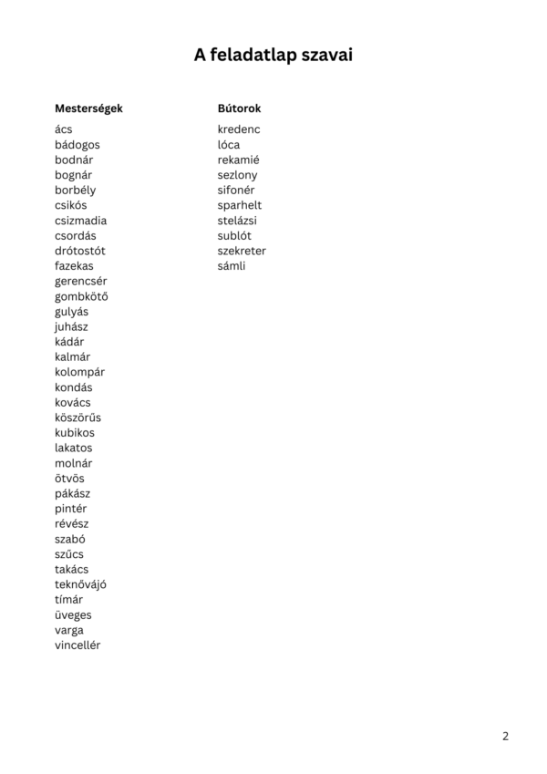 Mesterségek nyomában - PDF feladatlap