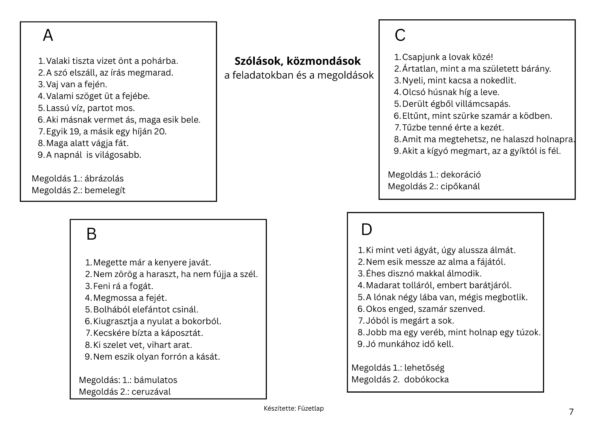 Szólások és közmondások – játékos feladatlapcsomag (PDF)