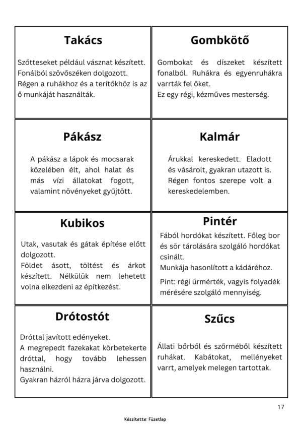 Mesterségek nyomában - PDF feladatlap