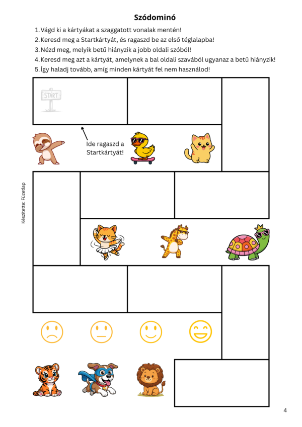Szódominó - másképp írjuk, másképp ejtjük szavak gyakorlásához - letölthető PDF
