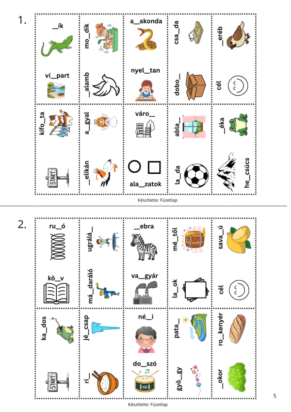 Szódominó - másképp írjuk, másképp ejtjük szavak gyakorlásához - letölthető PDF