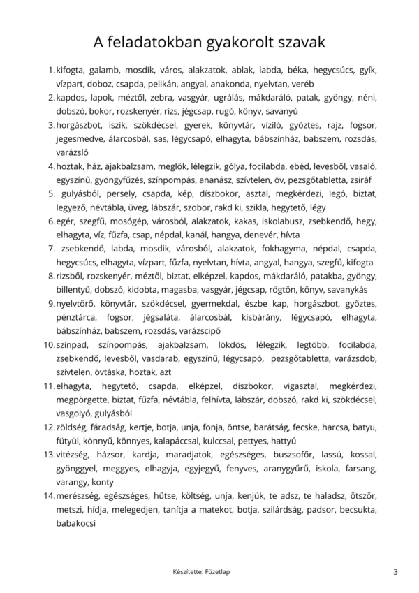 Szódominó - másképp írjuk, másképp ejtjük szavak gyakorlásához - letölthető PDF