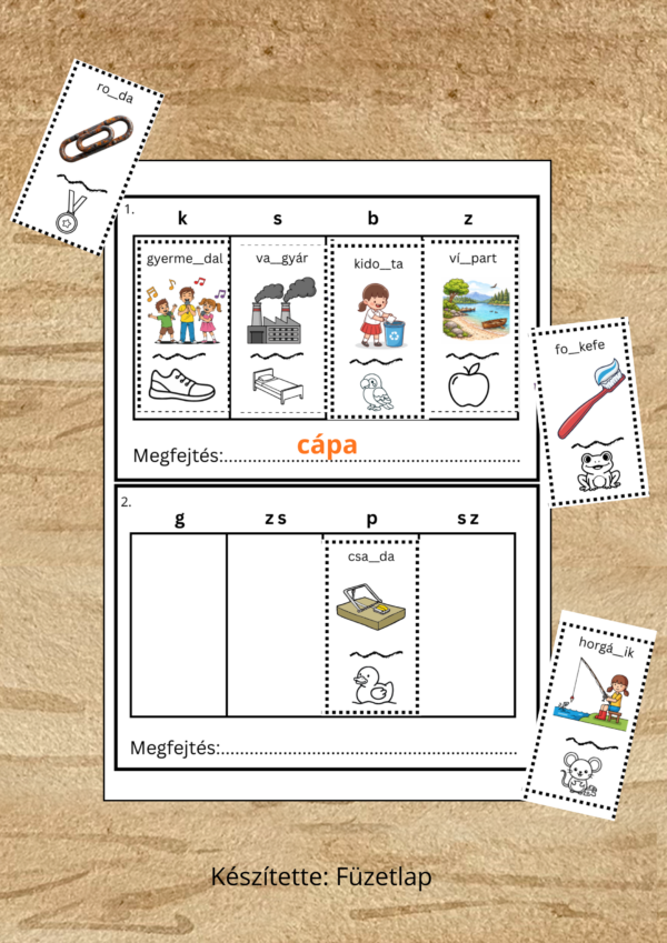 Másképp ejtett szavak helyesírása – vágós–ragasztós feladatlapok (PDF)