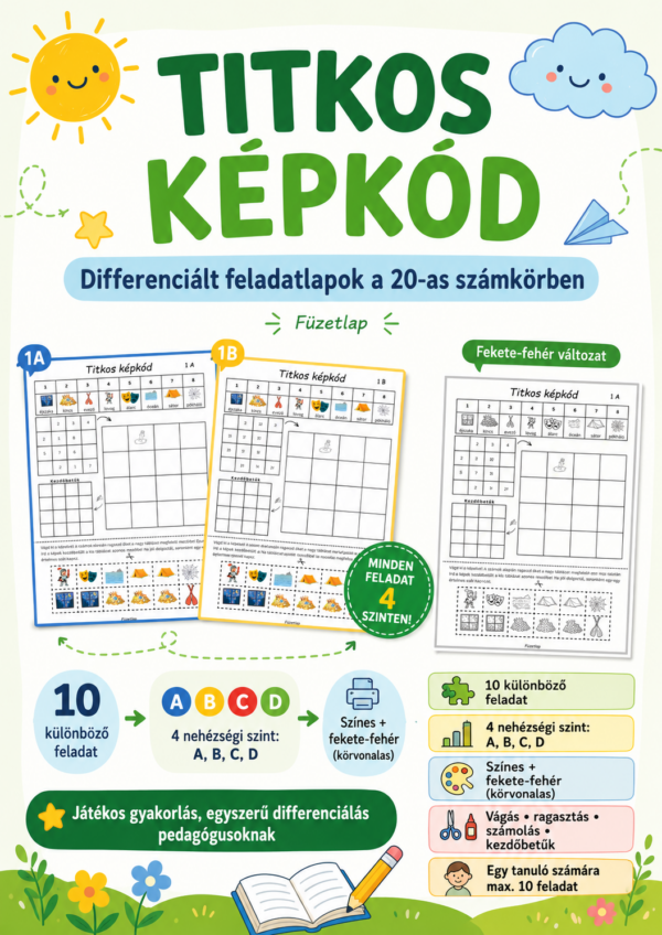 ChatGPT Image 2026. aug. 9. 20_31_09 Titkos képkód – Differenciált PDF feladatlapok a 20-as számkörben