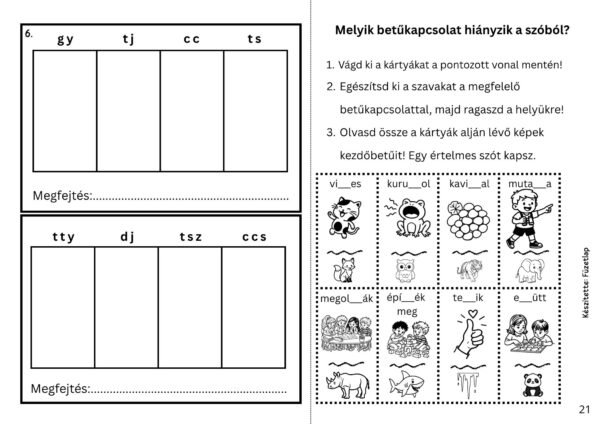 Vágós-ragasztós gyakorló – kiejtéstől eltérő helyesírású szavak - nyomtatható PDF