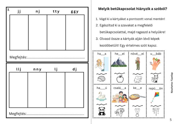 Vágós-ragasztós gyakorló – kiejtéstől eltérő helyesírású szavak - nyomtatható PDF